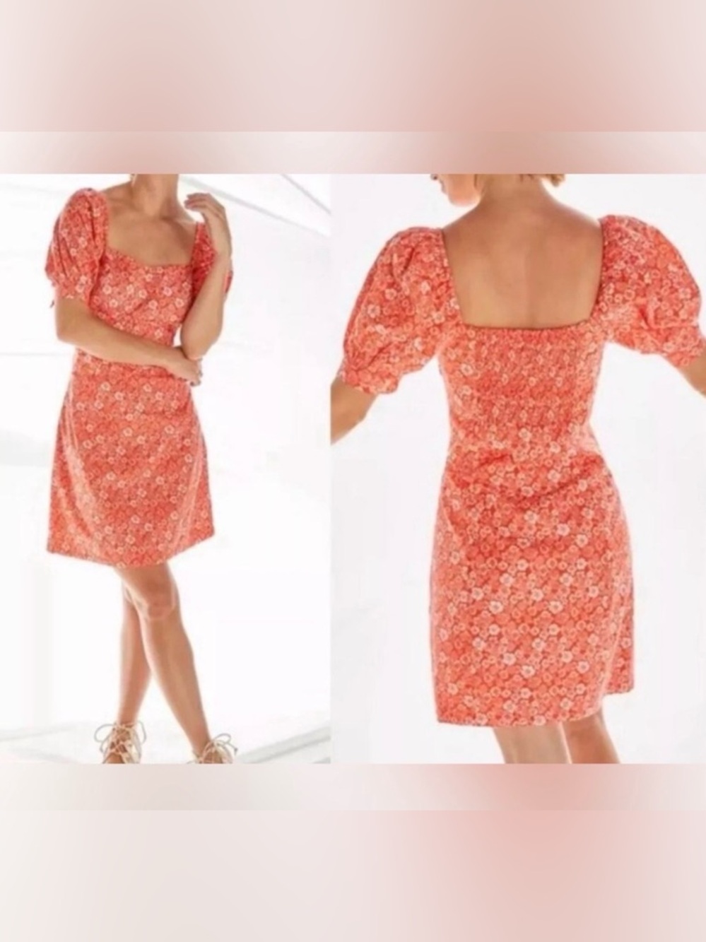 Forever That Girl Anthropologie Floral Puff-Sleeve Square Neck Mini Dress Size M